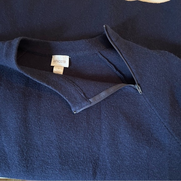 Chico’s Womens Size 1/Med Navy Blue Wool Blend Sweater Zip Foldover Neck - Picture 3 of 8